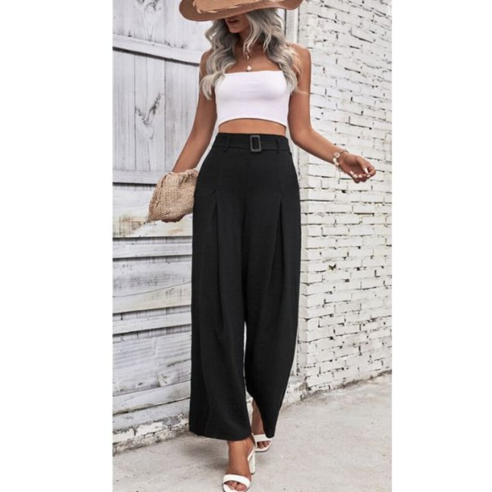 Black Wide Leg Pants with Belt